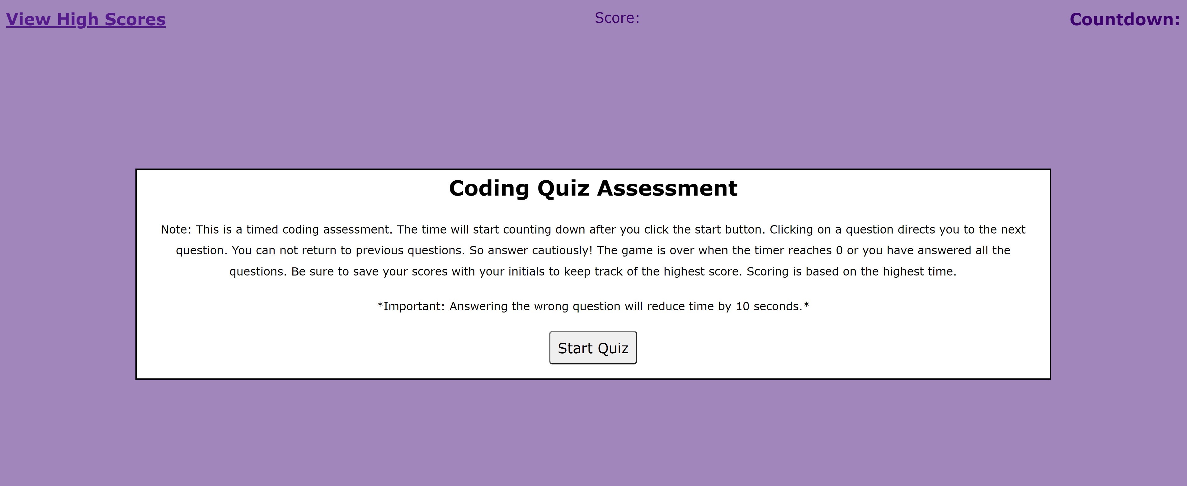 Multiple choice code quiz