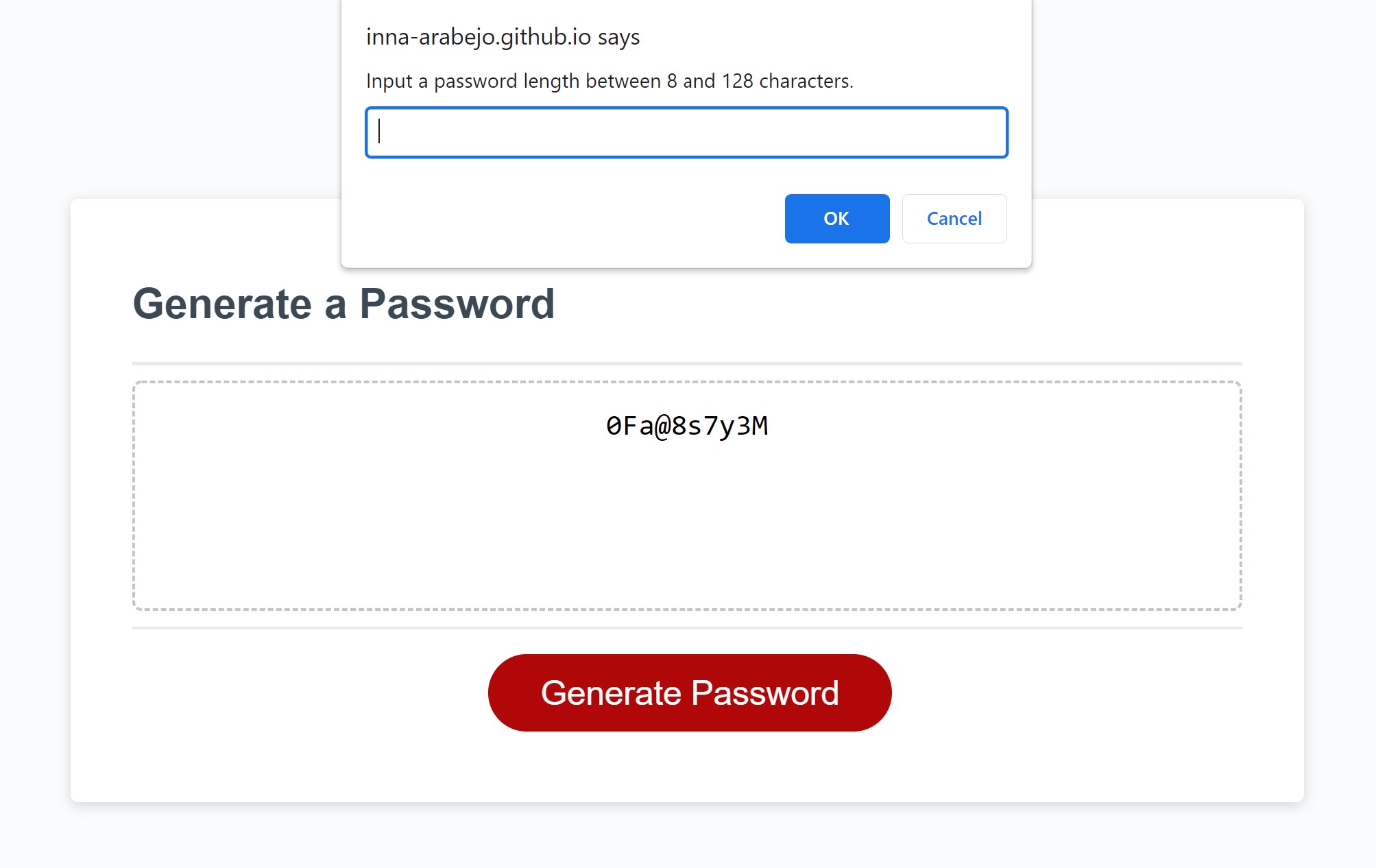 Password generator based on given prompt.